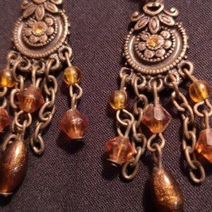 Bronze tone and amber colored stone earrings